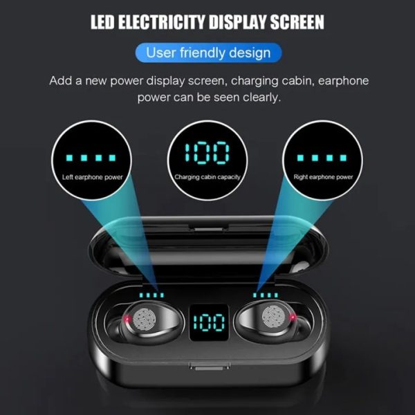 F9 TWS Wireless Bluetooth Earbuds Power LED Display