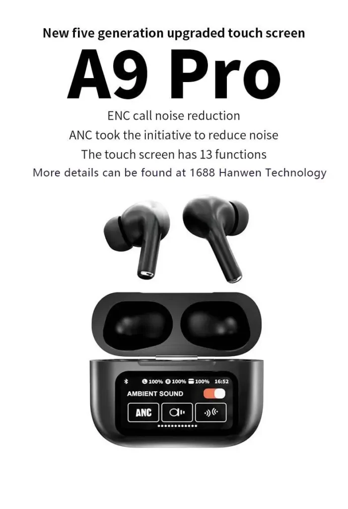 A9 Airpods Pro2 with Touch Screen Display Black Edition