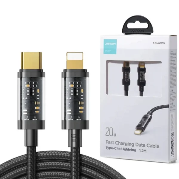 Joyroom S-Cl020a12 Type C To Lightning Transparent Nylon Data Cable 20w Fast Charging 1.2m