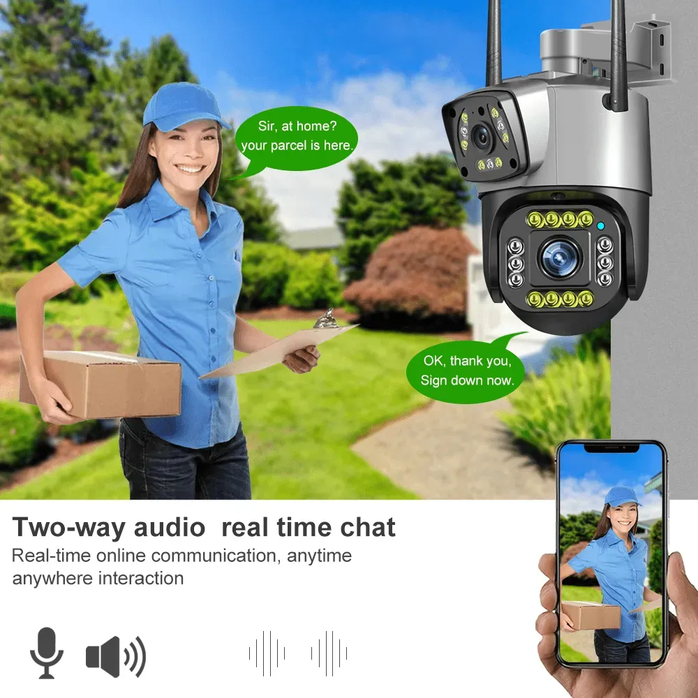 PTZ Outdoor Dual Lens 2mp+2mp WiFi Camera Color Night Vision App V380 Pro