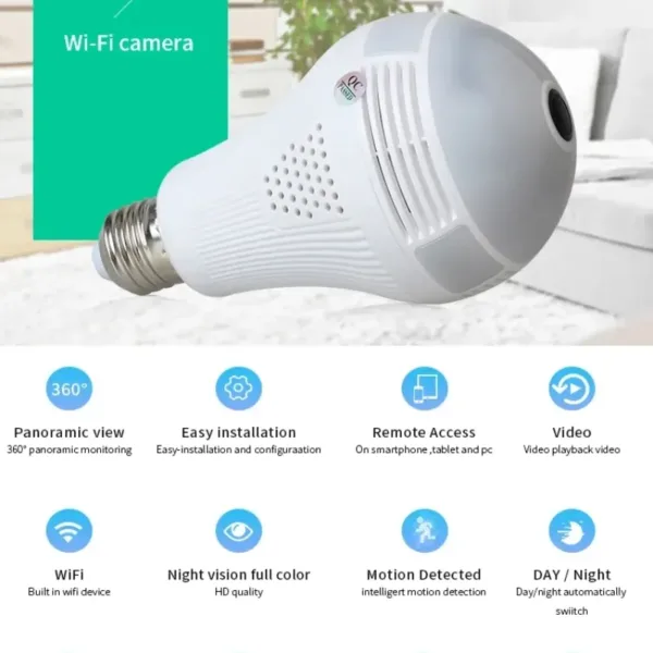 IP Wireless Panoramic Bulb Camera 2MP 1080P HD V380 Pro App