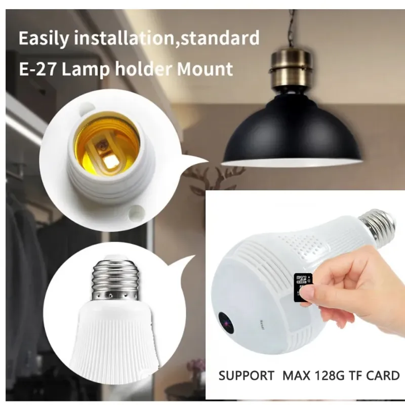 IP Wireless Panoramic Bulb Camera 2MP 1080P HD V380 Pro App